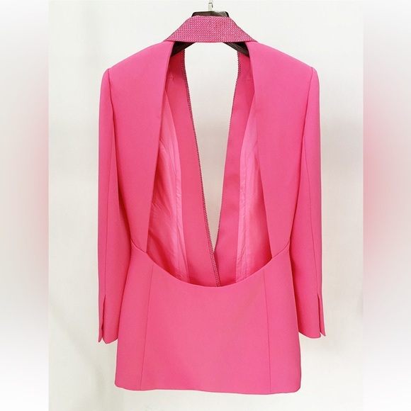 Fuchsia Backless Rhinestone Crystal Trim Blazer Dress - NWT - Picture 3 of 10